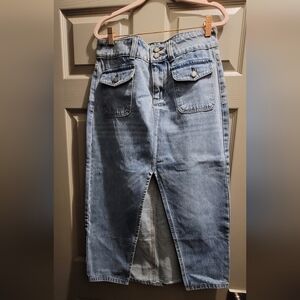Midi Denim Skirt with Front Slit